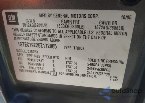 2006 GMC Sierra 1500 Sle2 z USA, uszkodzony, nr VIN 1GTEC19Z26Z172085